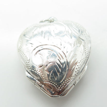 925 Sterling Silver Vintage Engraved Heart Locket Pendant