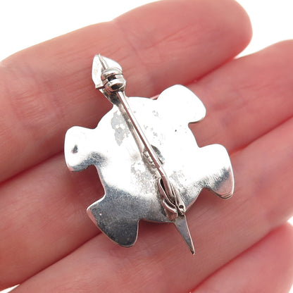 925 Sterling Silver Vintage Real Carnelian Turtle Oxidized Pin Brooch