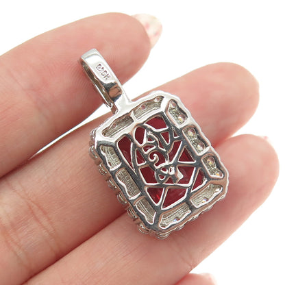 925 Sterling Silver Radiant-Cut Red Glass & Round-Cut C Z Pendant