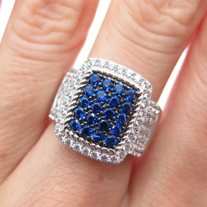 925 Sterling Silver Round-Cut Blue & White C Z Ring Size 7
