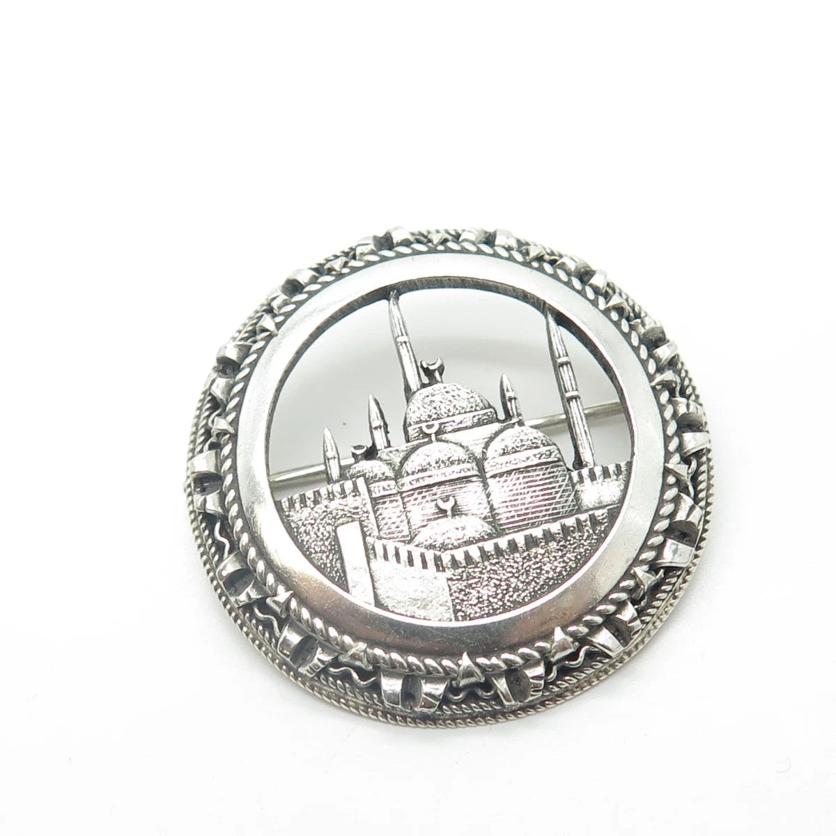 800 Silver Vintage Egypt Islamic Mosque Round Pin Brooch