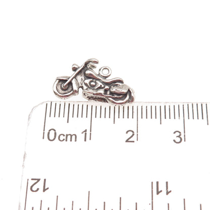 925 Sterling Silver Vintage Motorcycle Oxidized 3D Charm Pendant