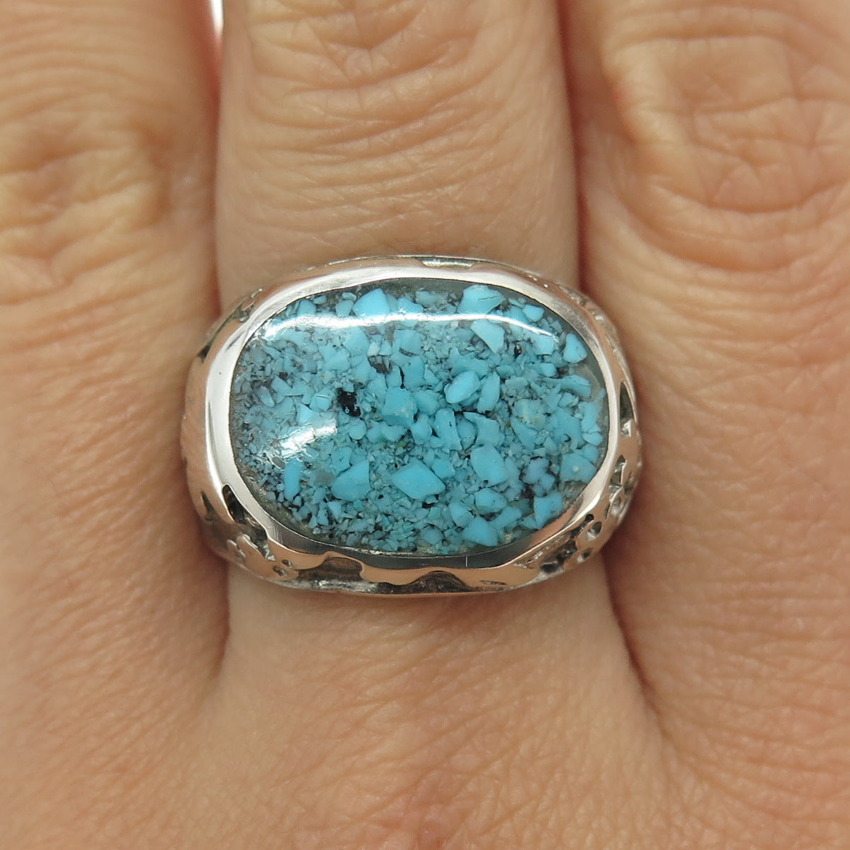 CHATEAU D'ARGENT 925 Sterling Vintage Canada Turquoise Inlay Ring Size 9.25