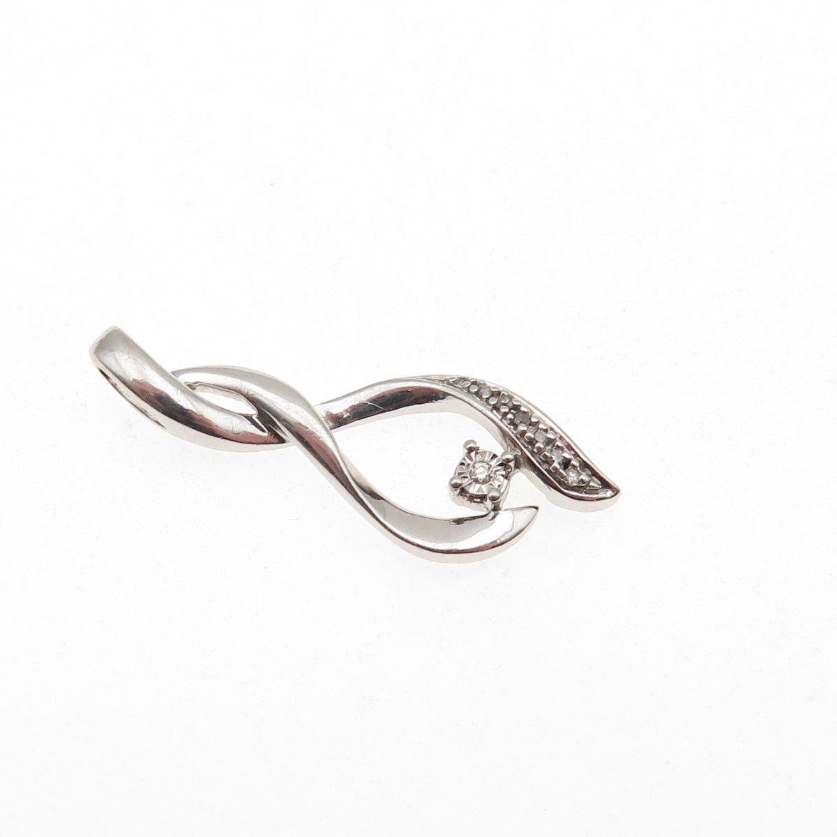 925 Sterling Silver Real Round-Cut Diamond Twisted Charm Pendant