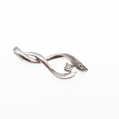 925 Sterling Silver Real Round-Cut Diamond Twisted Charm Pendant
