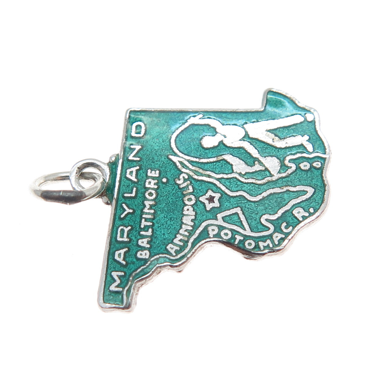 925 Sterling Silver Vintage Enamel Maryland State Map Charm Pendant