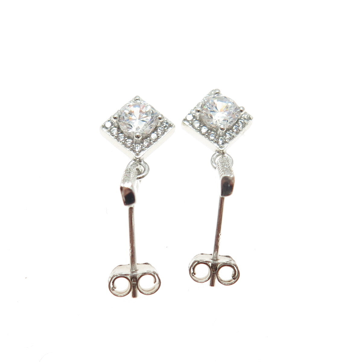 925 Sterling Silver Round-Cut Shaped Dangle Earrings