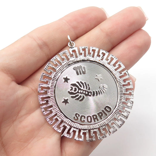 925 Sterling Silver Vintage Scorpio Zodiac Sign Greek Maze Pendant