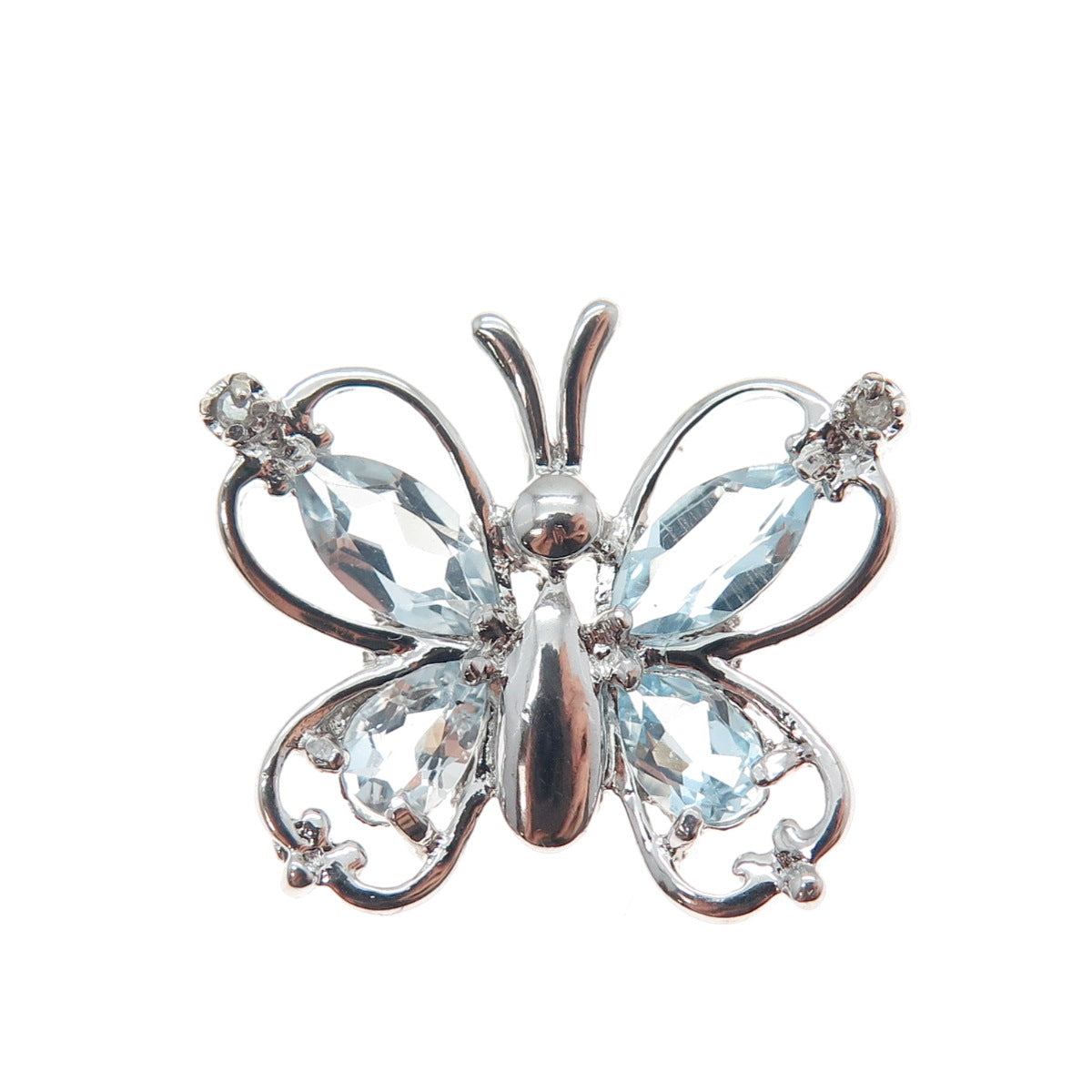 DBJ DEE BERKLE 925 Sterling Real Diamond Accent & Blue Topaz Butterfly Pendant