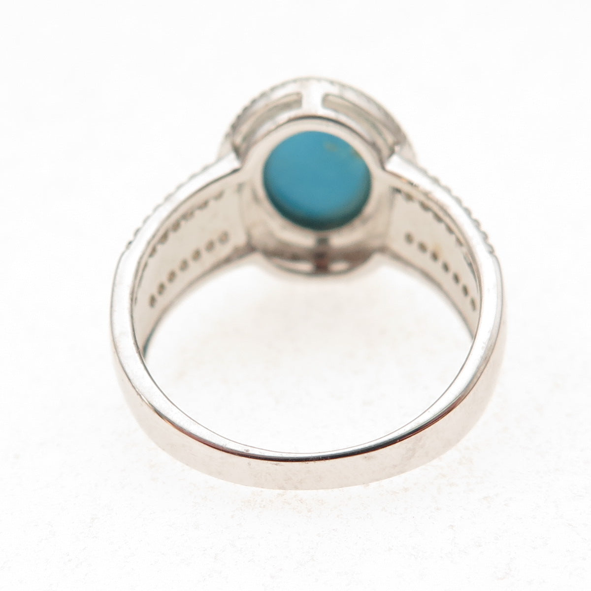 925 Sterling Silver Real Sleeping Beauty Turquoise & White Topaz Ring Size 8