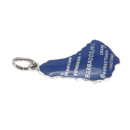 925 Sterling Silver Vintage Enamel Barbados W.I. Minimalist Charm Pendant