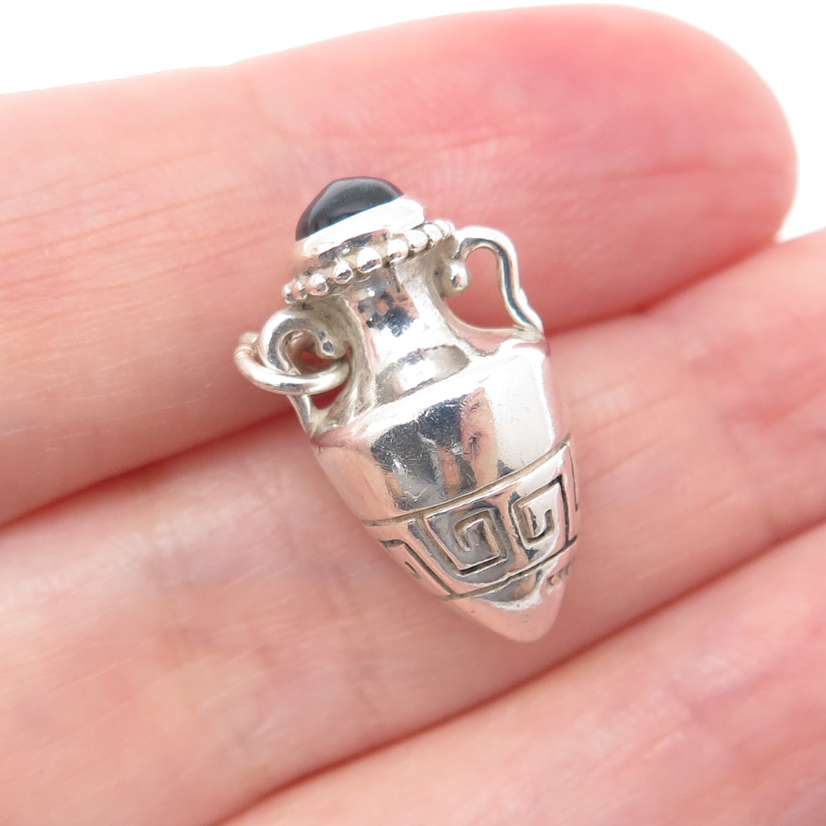 KABANA Sterling Silver Vintage Blue Glass Tribal Vase Minimalist Charm Pendant