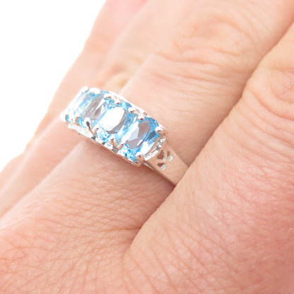 CNA PRANDA 925 Sterling Silver Vintage Real Oval-Cut Blue Topaz Ring Size 8