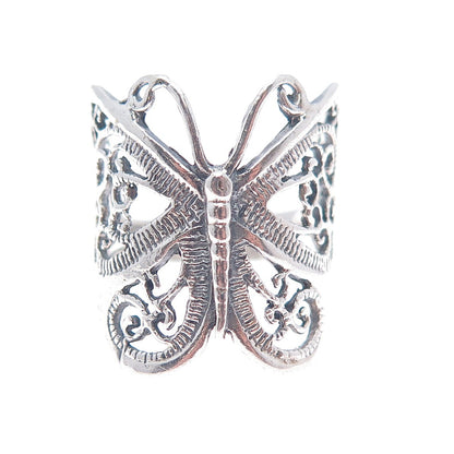 925 Sterling Silver Vintage Butterfly Filigree Oxidized Ring Size 6.5