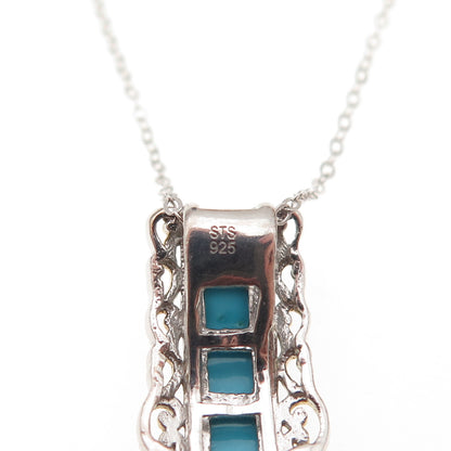 Chuck Clemency 925 Sterling Silver 2-Tone Real Turquoise Chain Necklace 20"