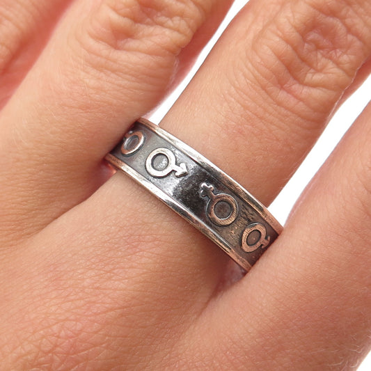 925 Sterling Vintage Mexico Male & Female Symbol Oxidized Band Ring Size 11.75