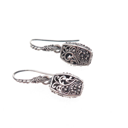 Sarda 925 Sterling Silver Vintage Floral Scroll Oxidized Dangle Earrings