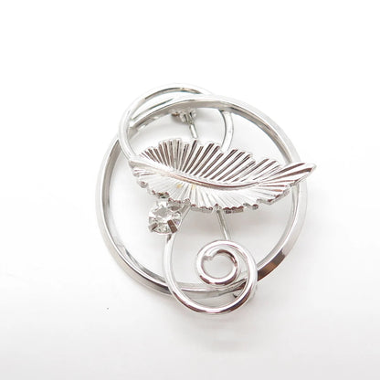 925 Sterling Silver Antique Art Deco Dixell Rhinestone Leaf Pin Brooch