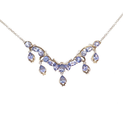 925 Sterling Silver 2-Tone Real Multi-Cut Tanzanite Cable Chain Necklace 18"