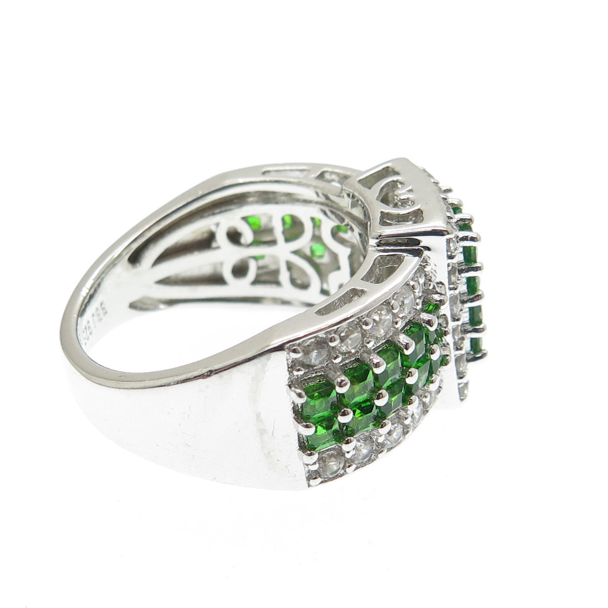 925 Sterling Silver Real White Topaz & Peridot Gemstone Ring Size 9