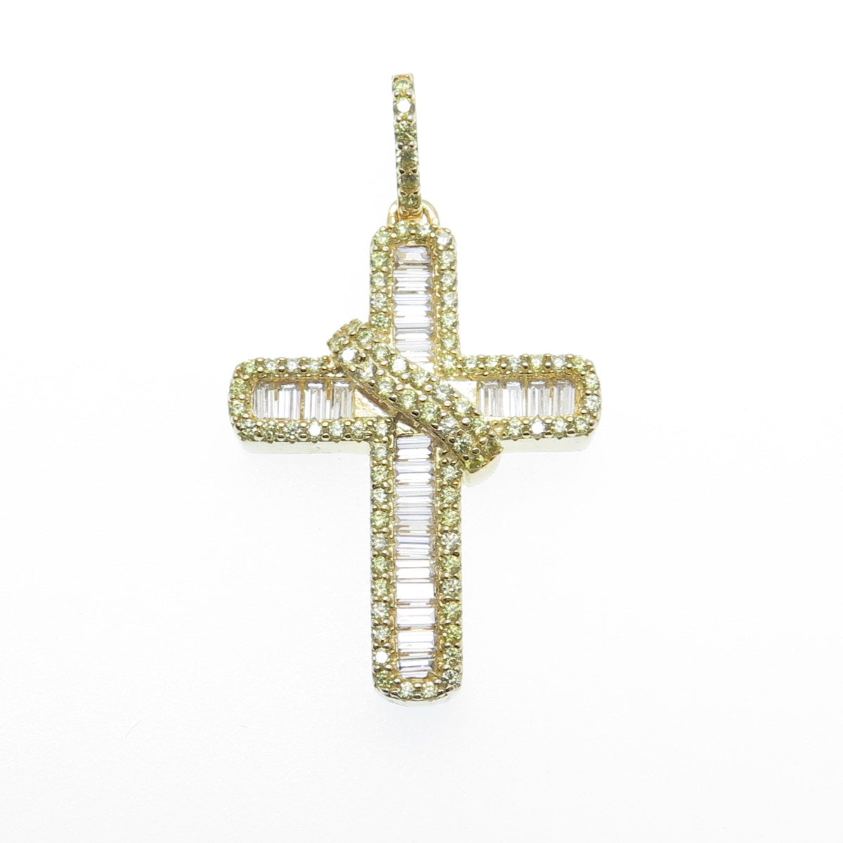 925 Sterling Silver Gold Plated Multi-C Z Cross Pendant