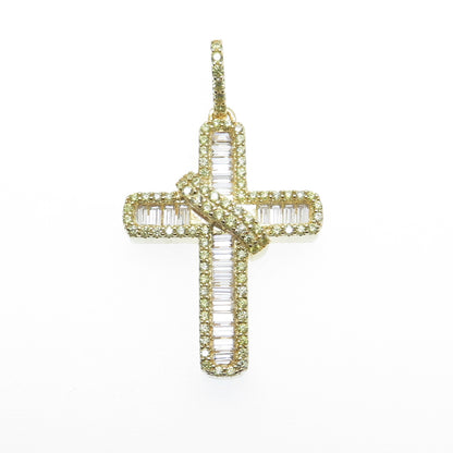 925 Sterling Silver Gold Plated Multi-C Z Cross Pendant