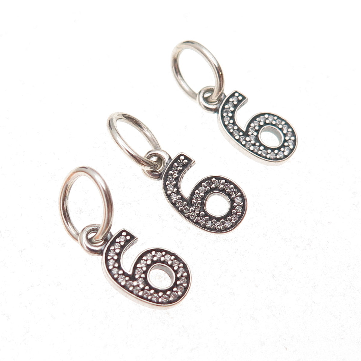 Pandora 925 Sterling Silver C Z Lucky Number 6 SET of 3 Charm Pendants