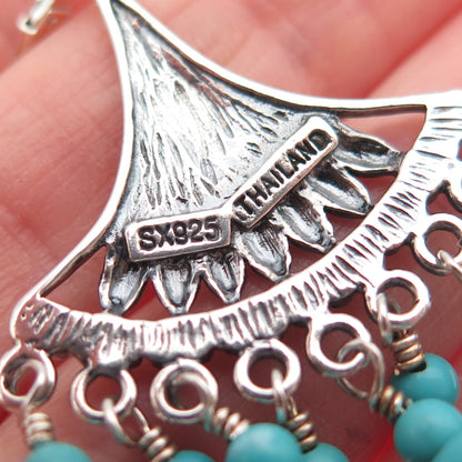 SX Sally C 925 Sterling Silver Vintage Real Turquoise Chandelier Dangle Earrings