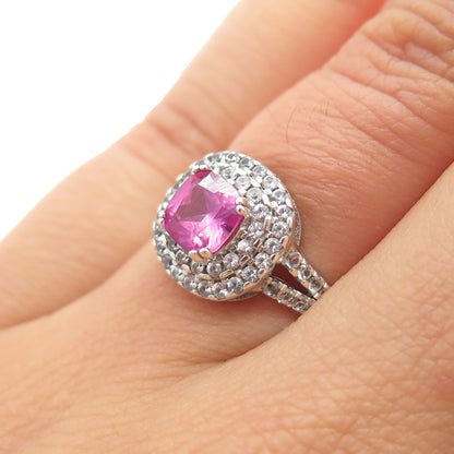 925 Sterling Silver Lab-Created Ruby & C Z Ring Size 5.25