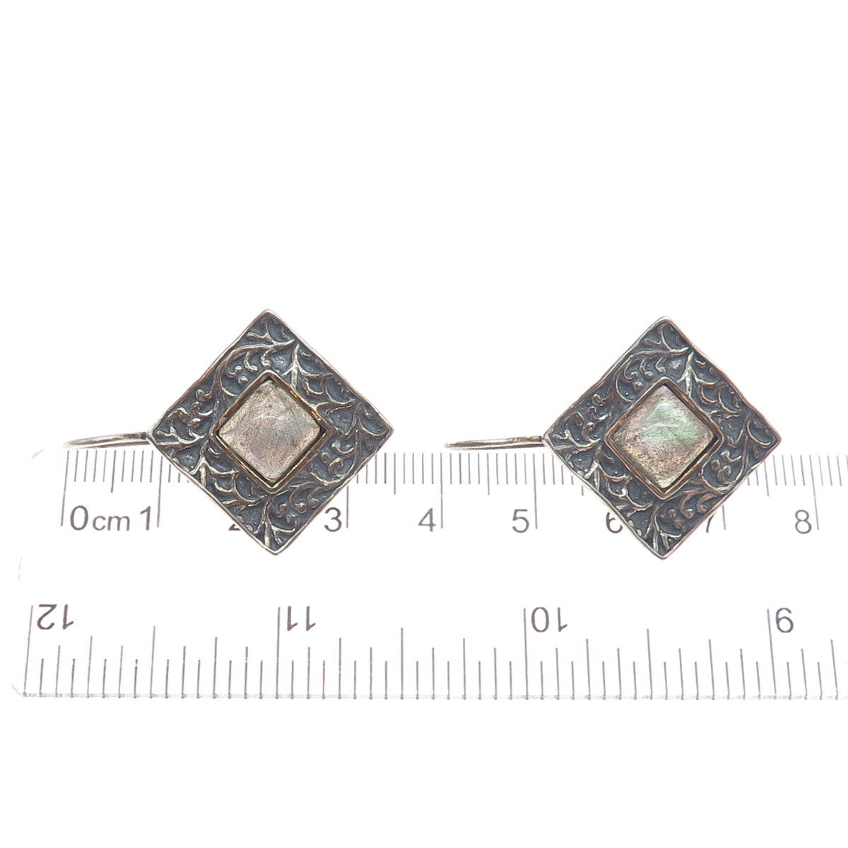 DIDAE 925 Sterling Silver Vintage Israel Real Labradorite Oxidized Earrings