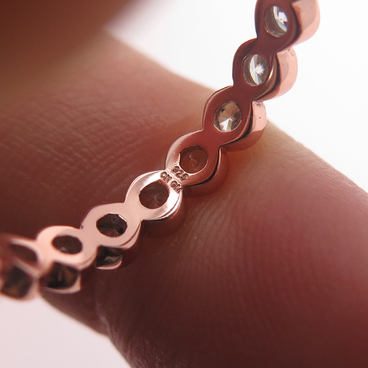 925 Sterling Silver Rose Gold Plated Round-Cut C Z Eternity Band Ring Size 8.25