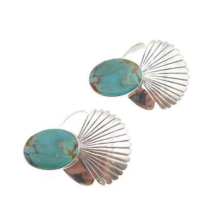 Betty Ann Lee Navajo Old Pawn Sterling Silver Vintage Turquoise Clip On Earrings
