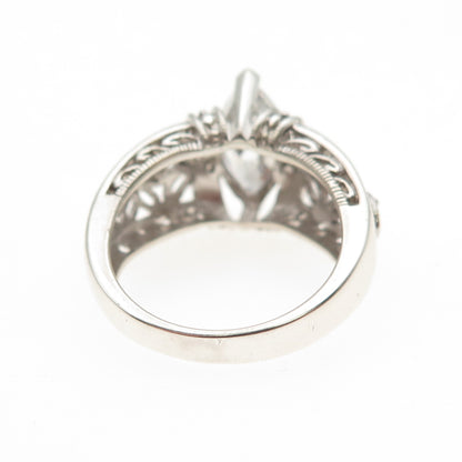 925 Sterling Silver Marquise & Round-Cut C Z Floral Ring Size 6.25