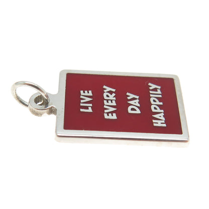 925 Sterling Silver Red Enamel "Live Every Day Happily" Minimalist Charm Pendant