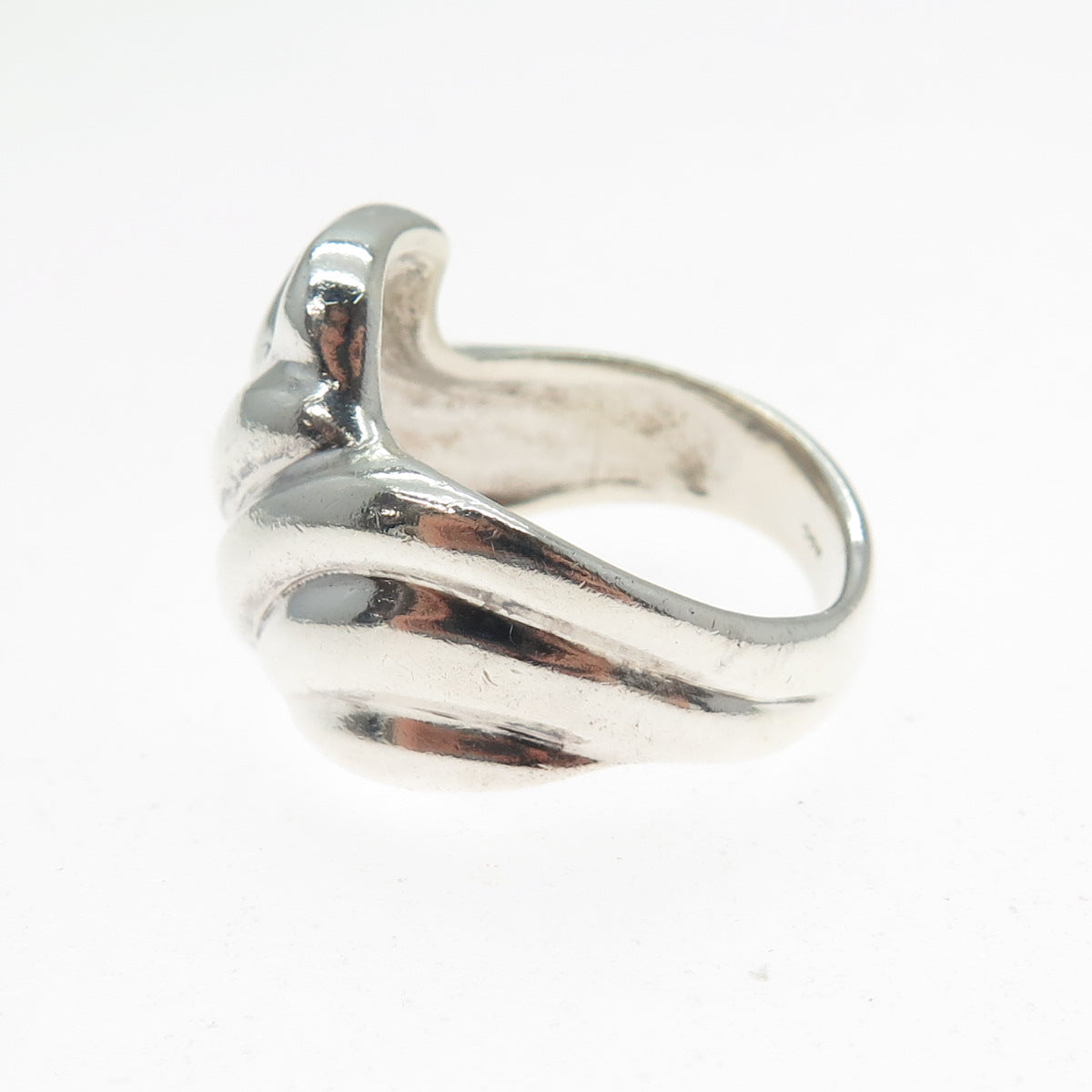 925 Sterling Silver Vintage Modernist Wavy Ribbed Ring Size 7.25