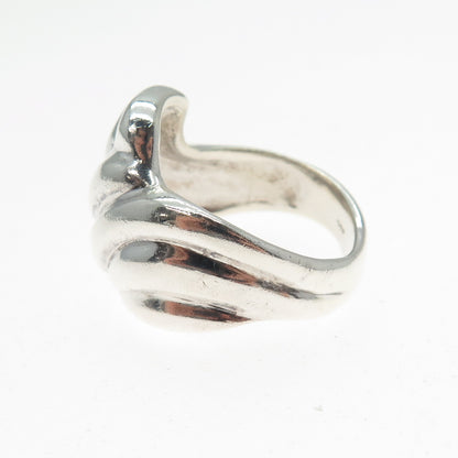 925 Sterling Silver Vintage Modernist Wavy Ribbed Ring Size 7.25