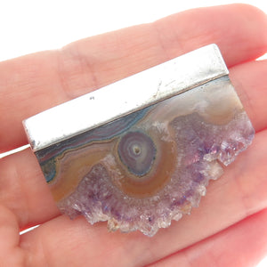 KRIS PERRY Sterling Silver Vintage 1988 Real Agate & Ametrine Modernist Brooch
