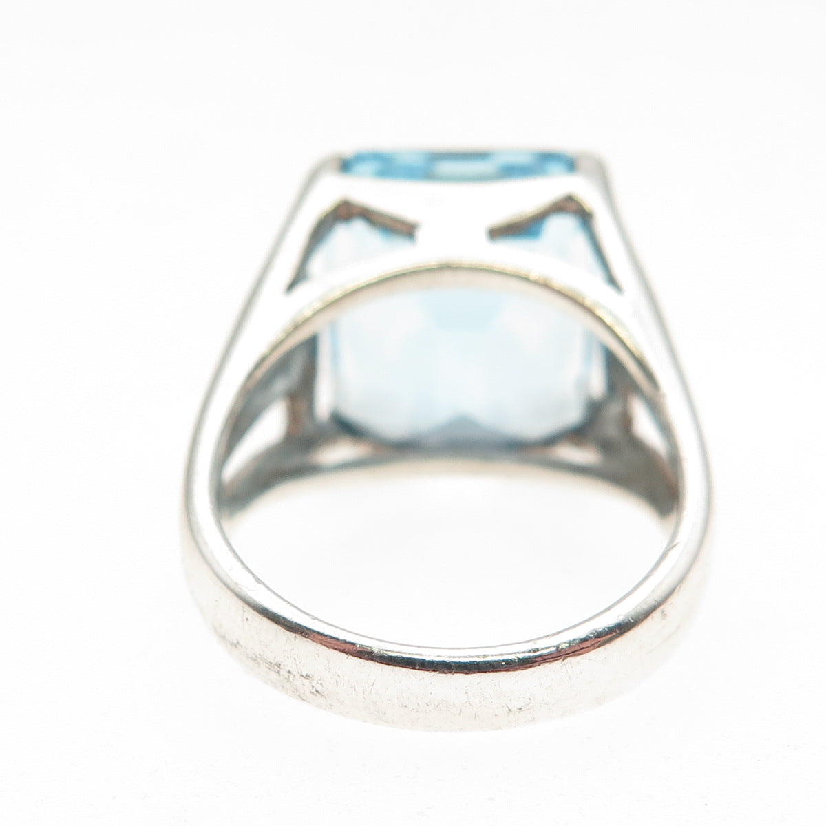 CNA Pranda 925 Sterling Silver Real Emerald-Cut Blue Topaz Ring Size 5.5