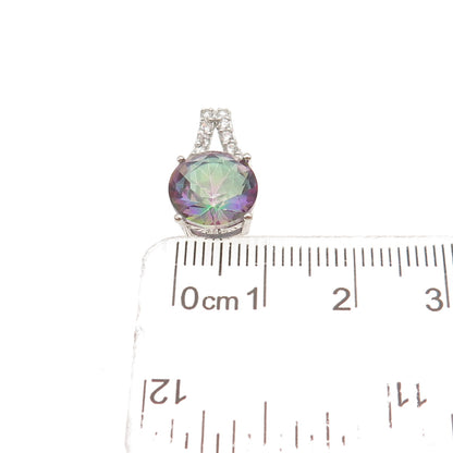 925 Sterling Silver Real Round-Cut Mystic Quartz & C Z Mini Slide Charm Pendant