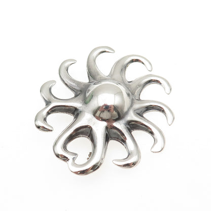 925 Sterling Silver Vintage Mexico Modernist Sun Oxidized Pin Brooch