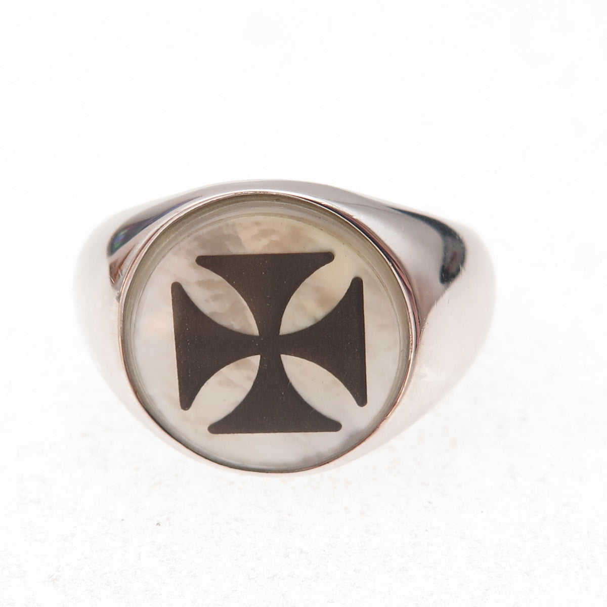 Dasan 925 Sterling Silver Vintage Real MOP Maltese Cross Ring Size 10.5