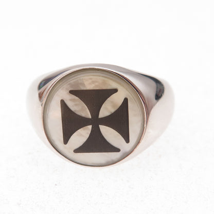 Dasan 925 Sterling Silver Vintage Real MOP Maltese Cross Ring Size 10.5
