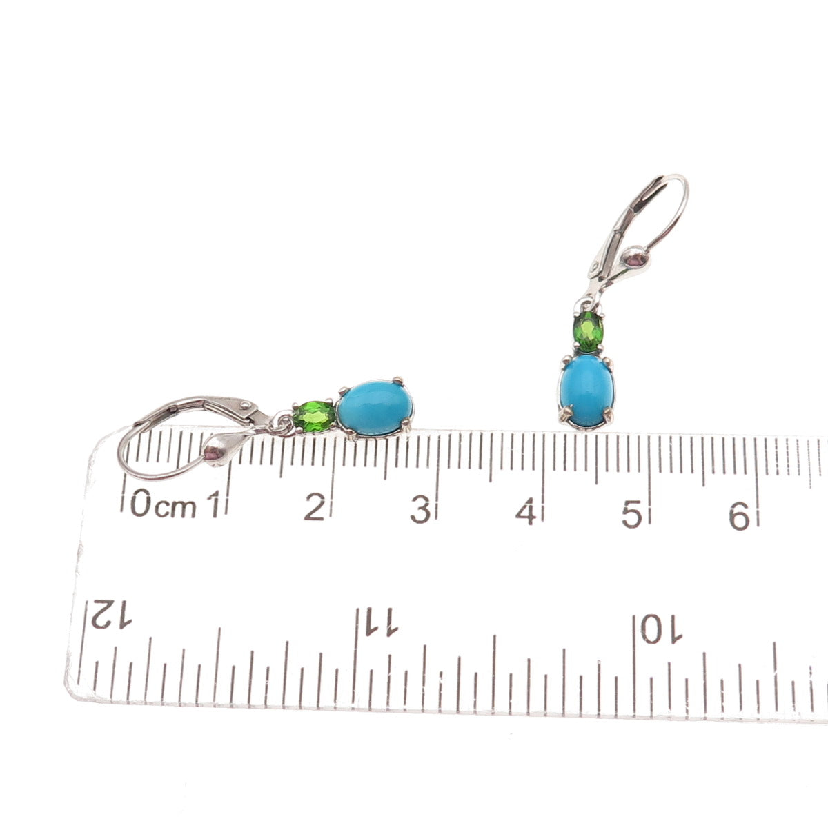 D'Joy 925 Sterling Silver Real Sleeping Beauty Turquoise & Peridot Earrings