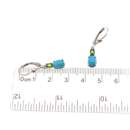 D'Joy 925 Sterling Silver Real Sleeping Beauty Turquoise & Peridot Earrings
