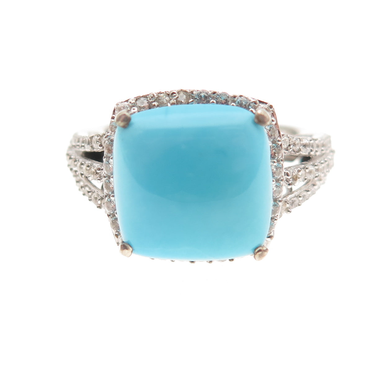 Chuck Clemency 925 Sterling Silver Real Turquoise & White Topaz Ring Size 8.25
