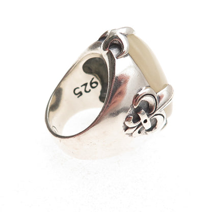 925 Sterling Silver Vintage Real Calcite Fleur de Lis Oxidized Ring Size 7