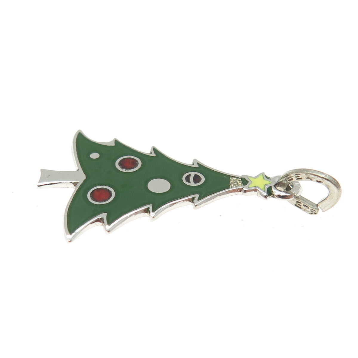 BEAU 925 Sterling Silver Antique Art Deco Enamel Christmas Tree Charm Pendant