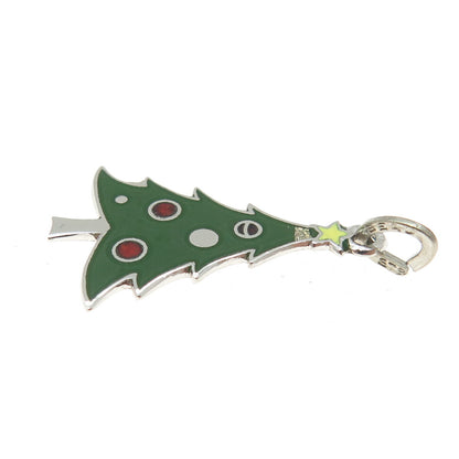 BEAU 925 Sterling Silver Antique Art Deco Enamel Christmas Tree Charm Pendant