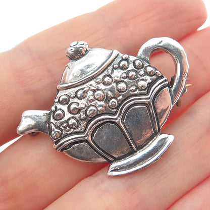 MARY ENGELBREIT 925 Sterling Silver Vintage Teapot Oxidized Pin Brooch
