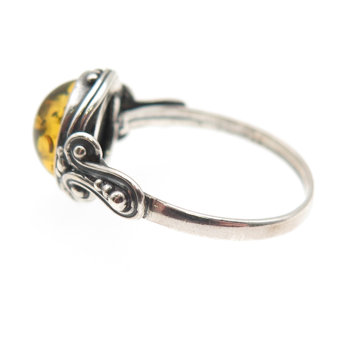 925 Sterling Silver Vintage Real Amber Oxidized Ring Size 8
